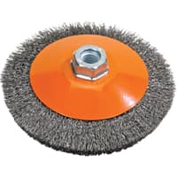 Saucer Cup Brush With Knot-Twisted Wires, 5" Dia., 0.02" Fill, 5/8"-11 Arbor, Steel