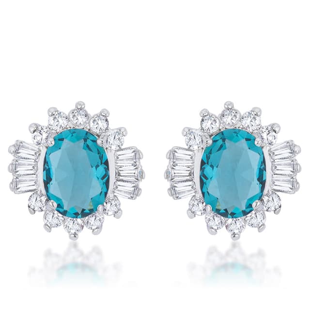 Chrisalee 3.3ct Aqua CZ Rhodium Classic Stud Earrings