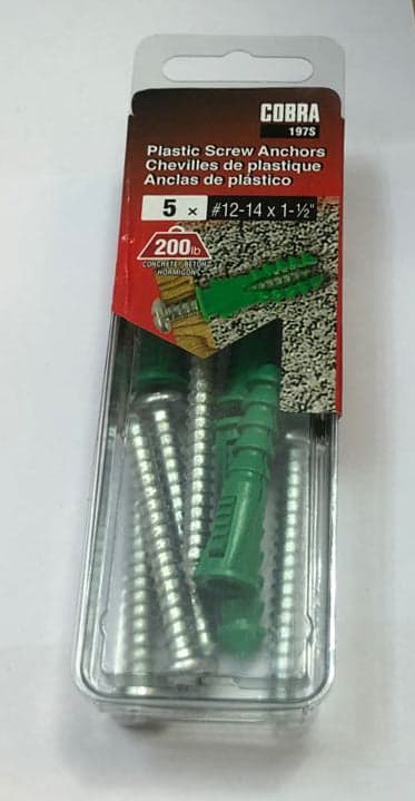 PLASTICS SCREW ANCHORS #12-14*1-1/2'' (5 PCS)