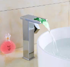 Quality Brushed Nickel Waterfall bathroom led basin sink faucet light led luminous