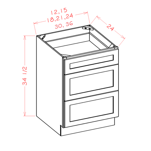 Shaker White - 3 Drawer Bases