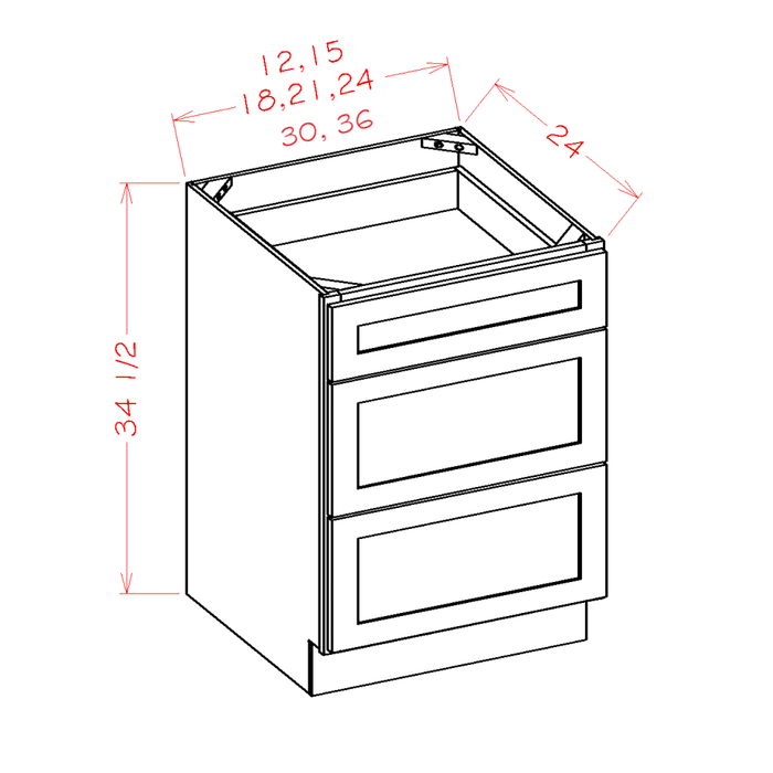 Shaker White - 3 Drawer Bases
