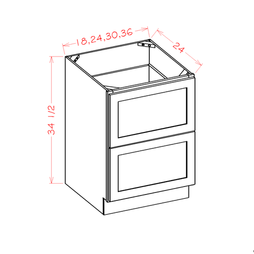 Shaker White - 2 Drawer Bases Cabinet