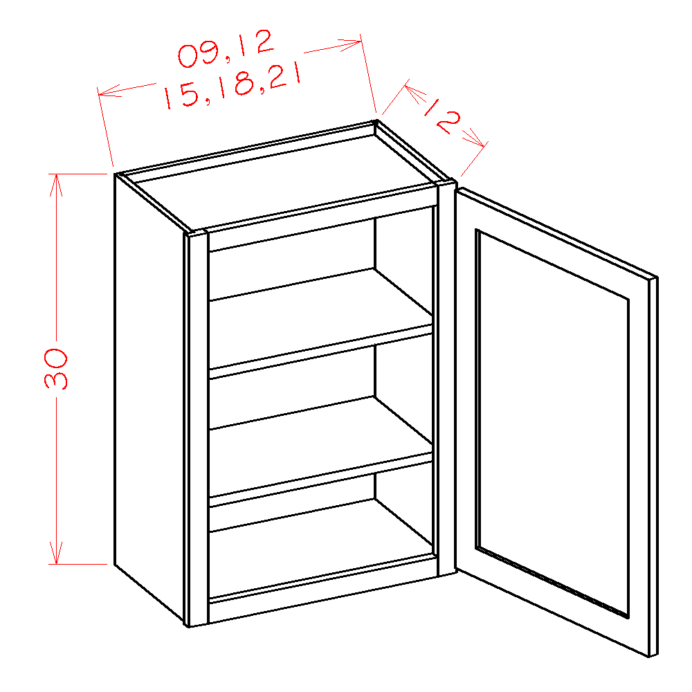 White Shaker - 30" High Wall Cabinets-Single Door