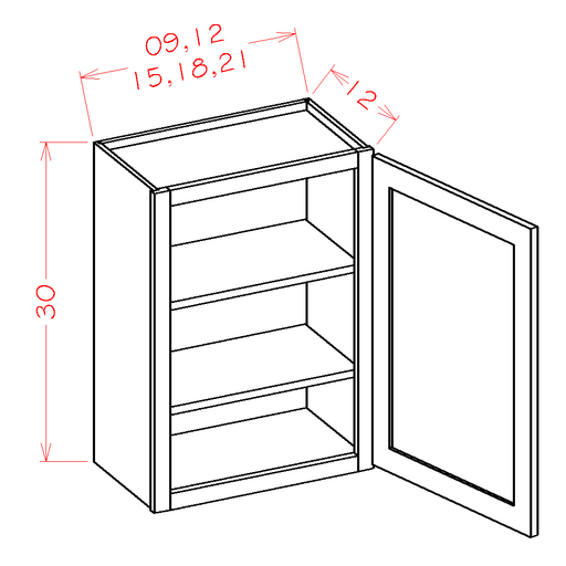 White Shaker - 30" High Wall Cabinets-Single Door