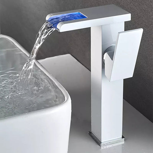 Quality Chrome Waterfall bathroom led basin sink faucet light led luminous