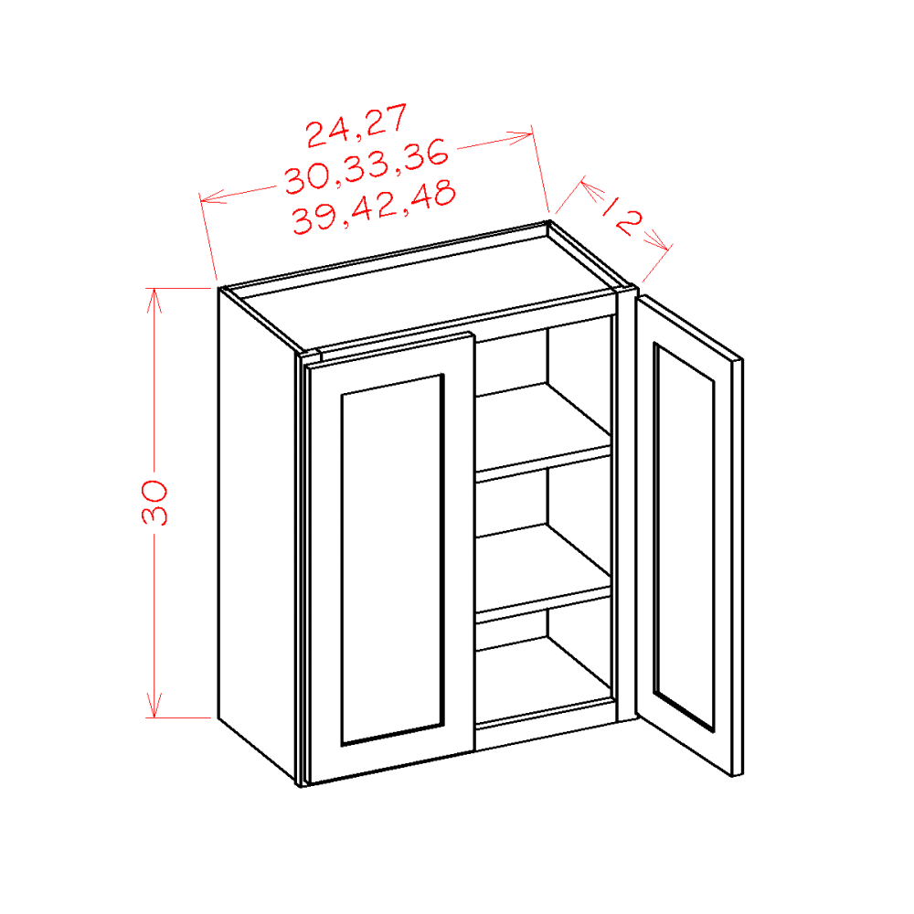 White Shaker - 30" High Wall Cabinets-Double Door