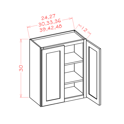 White Shaker - 30" High Wall Cabinets-Double Door