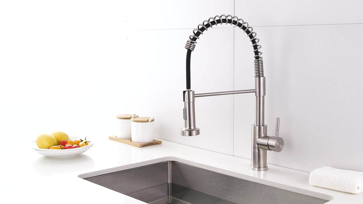 Nickel Modern Multifunction Flexible Sink Faucet Pull Out Spring Kitchen Faucet