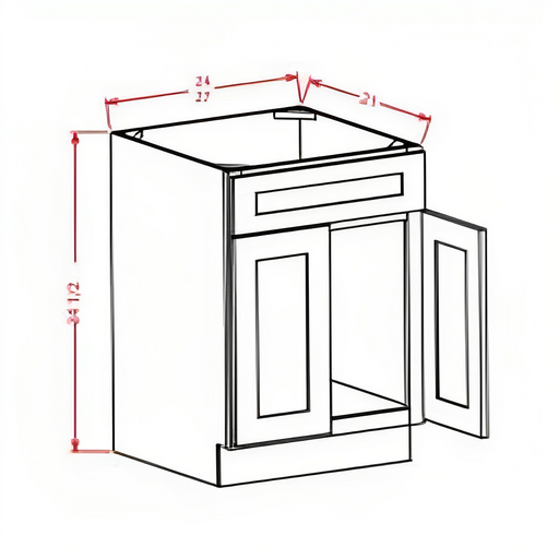 White Shaker - Vanity Sink Bases-Double Door Single Drawer Front, SW-VS24, SW-VS27