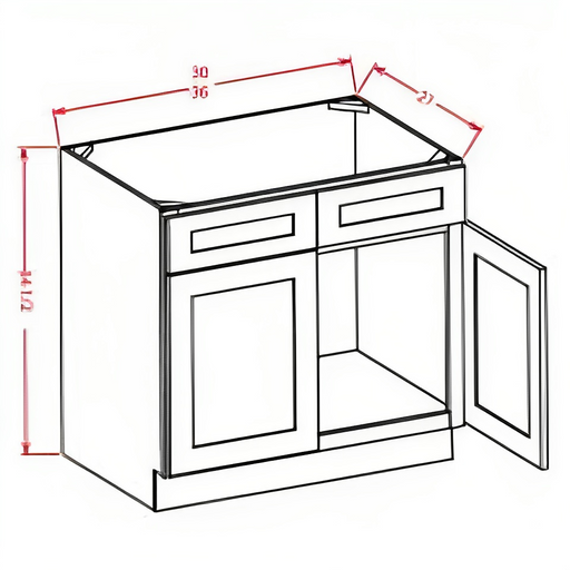 White Shaker Vanity Sink Bases with a Double Door and Double Drawer Front
