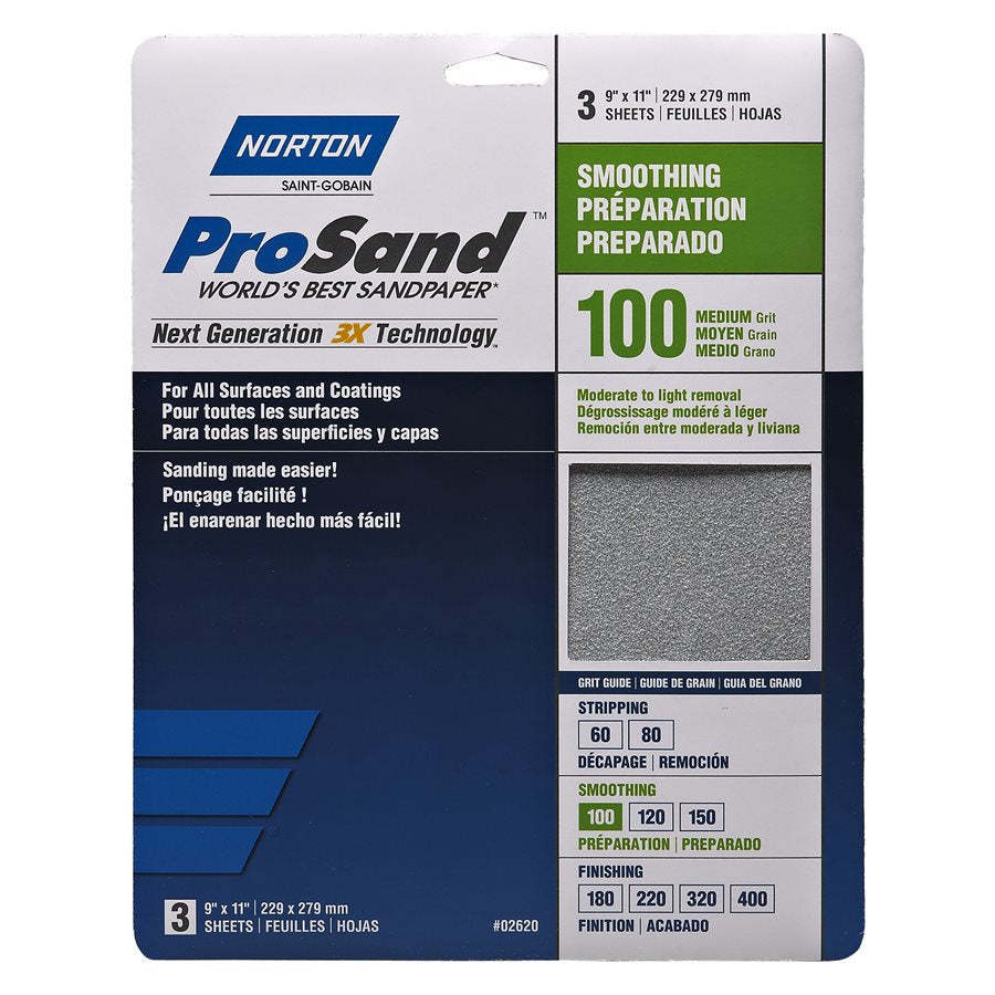 HIGH PERFORMANCE SANDING PAPER 100 MEDIUM GRITS (3 SHEETS OF 9''*11'')