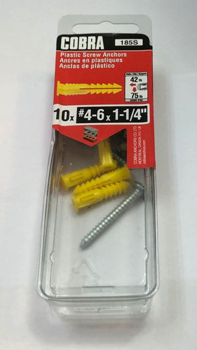 PLASTICS SCREW ANCHORS #4-6*1-1/4'' (10 PCS)
