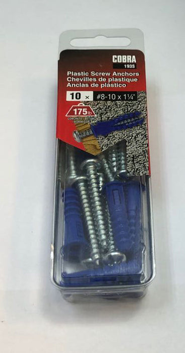 PLASTICS SCREW ANCHORS #8-10*1-1/4'' (10 PCS)