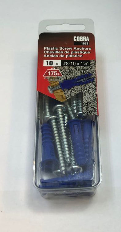 PLASTICS SCREW ANCHORS #8-10*1-1/4'' (10 PCS)