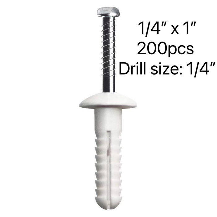 NYLON PIN BOLT 1/4" X 1" - 200PCS/JUG, DRILL SIZE 1/4"