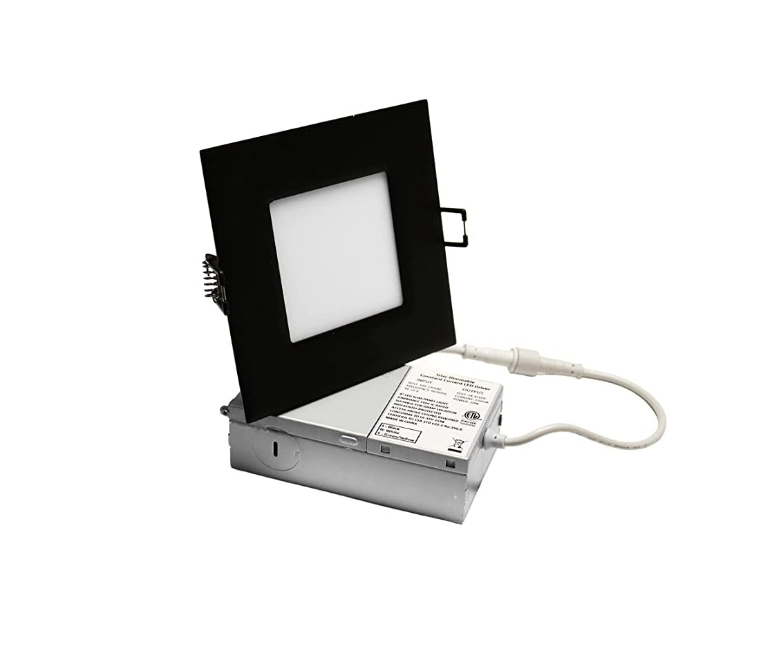 4" 10W SQUARE RECESSED LED PANEL LIGHT WITH JUNCTION BOX- BLACK TRIM (3 COLORS: 3000K, 4000K, 5000K)