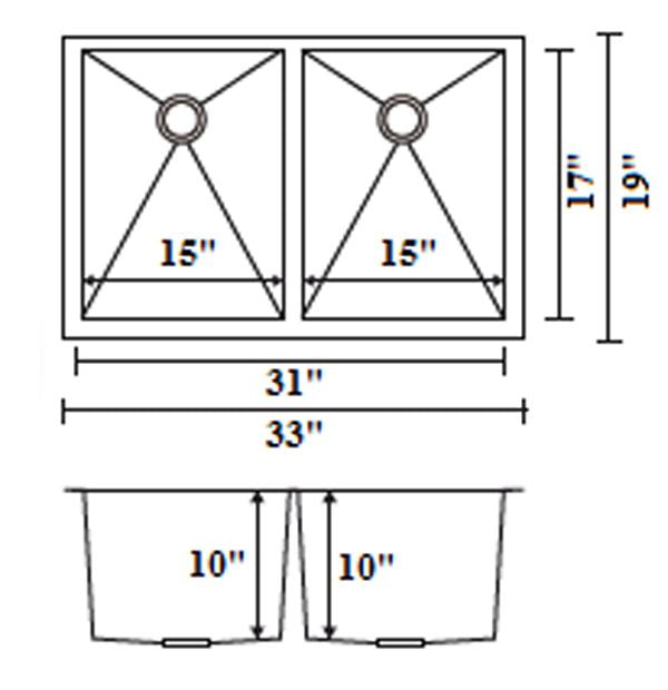 HANDMADE UNDERMOUNT SINK - 33"x19"x10"