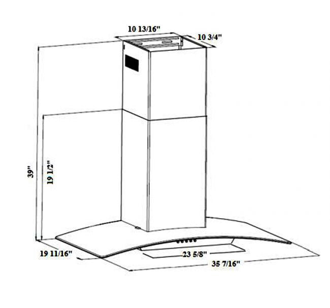 36" STAINLESS STEEL GLASS HOOD - 3 SPEEDS - PUSH BUTTON - LED LIGHT - WITH ALUMINUM FILTER