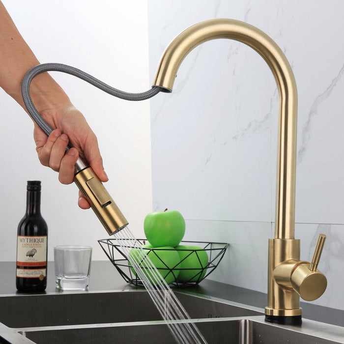 Quality kitchen Sink Faucet Gold stainless steel mixer faucet  with pull out Sprayer