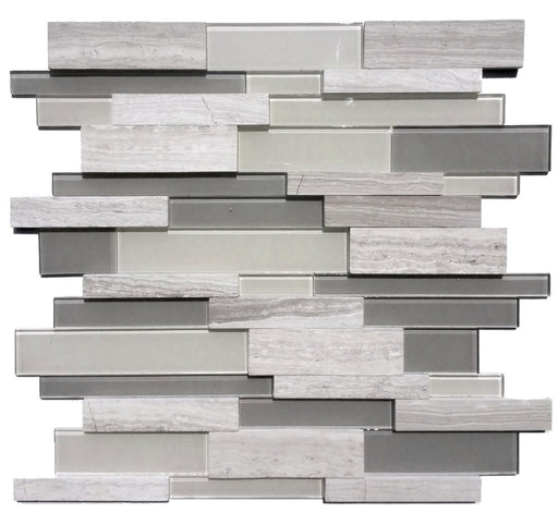 3D Wooden Grey + Glass Kitchen Backsplash Tiles