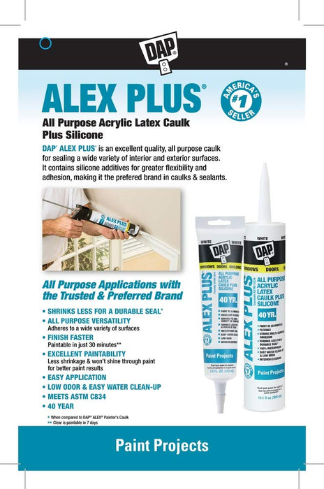 Dap 18128 Alex Plus Acrylic Latex Caulk Plus Silicone, 10.1-Ounce