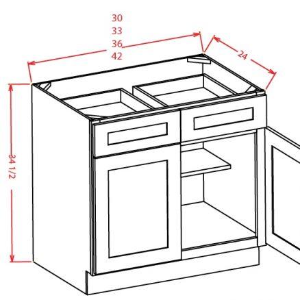 Shaker Grey - Double Door Double Drawer Bases