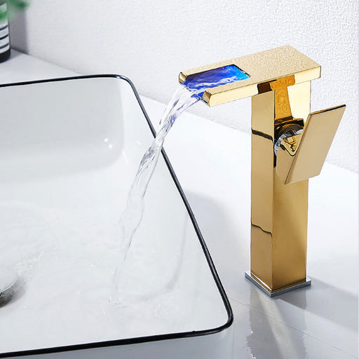 Quality Brushed Gold Waterfall bathroom led basin sink faucet light led luminous