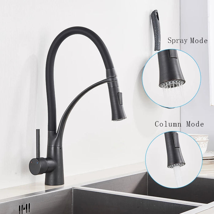 Lina Faucets Pull Out Spray Nozzle Kitchen Sink Taps - Versatile Functionality in Matte Black