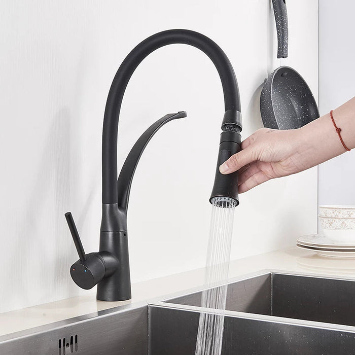 Lina Faucets Pull Out Spray Nozzle Kitchen Sink Taps - Versatile Functionality in Matte Black