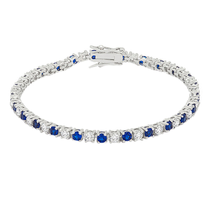 J Goodin Contemporary Fashion Style Sapphire Blue Cubic Zirconia Silvertone Finish Tennis Bracelet For Women