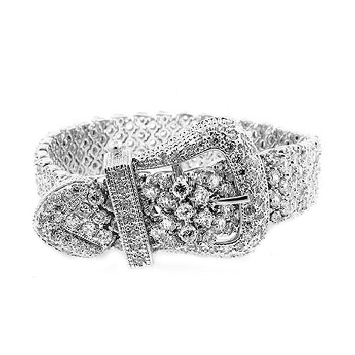 J Goodin Contemporary Fashion Style Cubic Zirconia Silvertone Finish Buckle Bracelet For Women