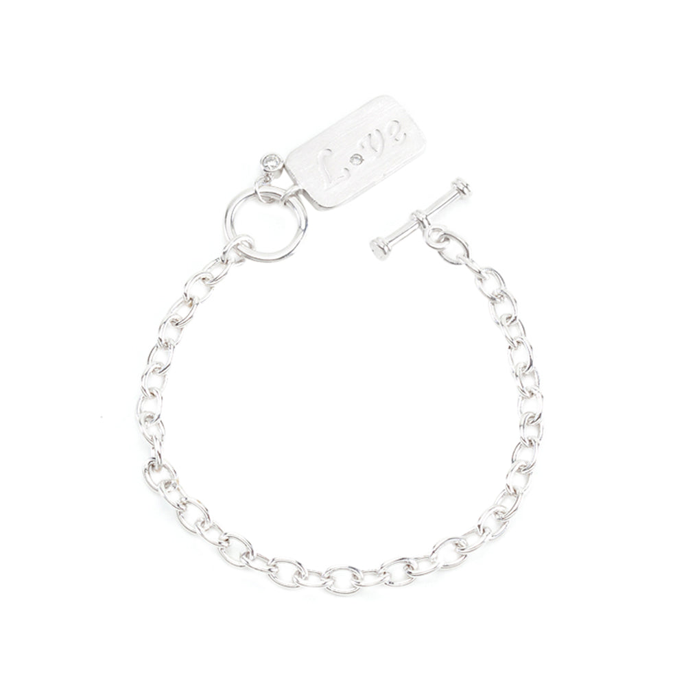 J Goodin Fashion Contemporary Style Cubic Zirconia Silvertone Finish Love Charm Bracelet For Women