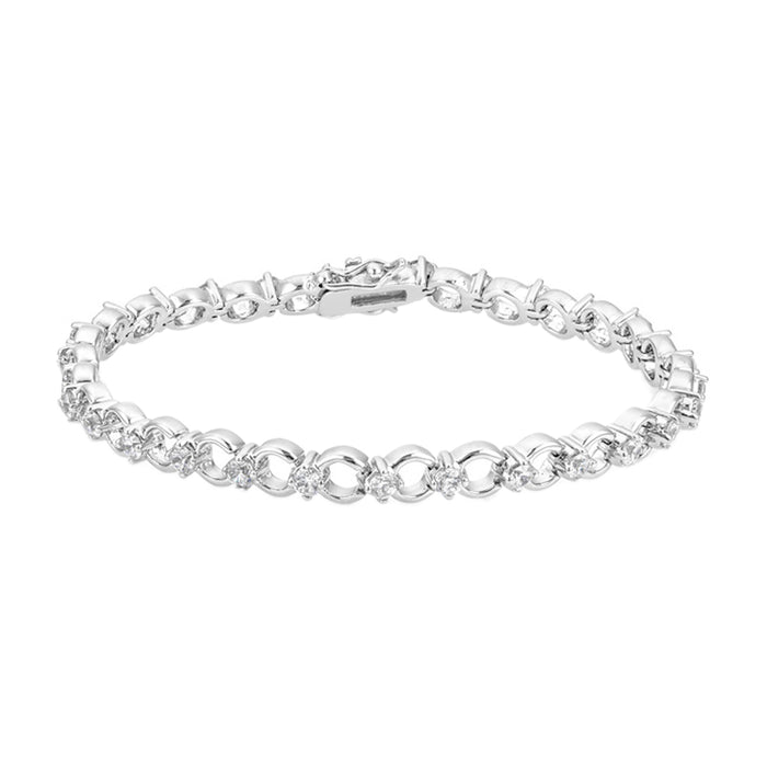 J Goodin Anniversary Bridal Wedding Style Infinity Circle Cubic Zirconia Silvertone Finish Bracelet