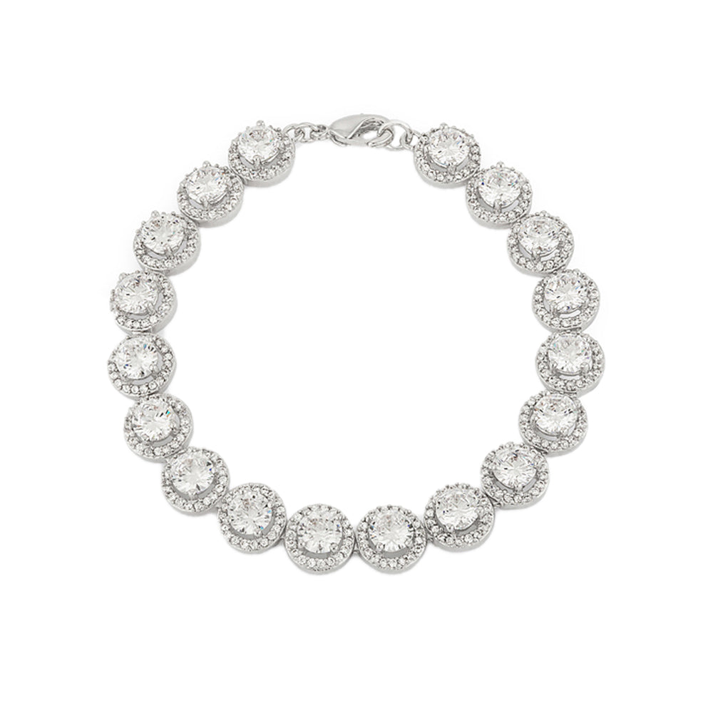 J Goodin Silvertone finish Anniversary Bridal Wedding Style Elegant Halo Edition Classic Bracelet