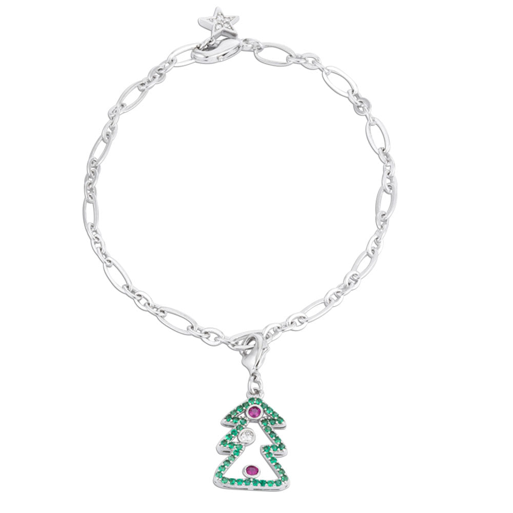 J Goodin Snowman 0.2 ct CZ Rhodium Holiday Charm Bracelet