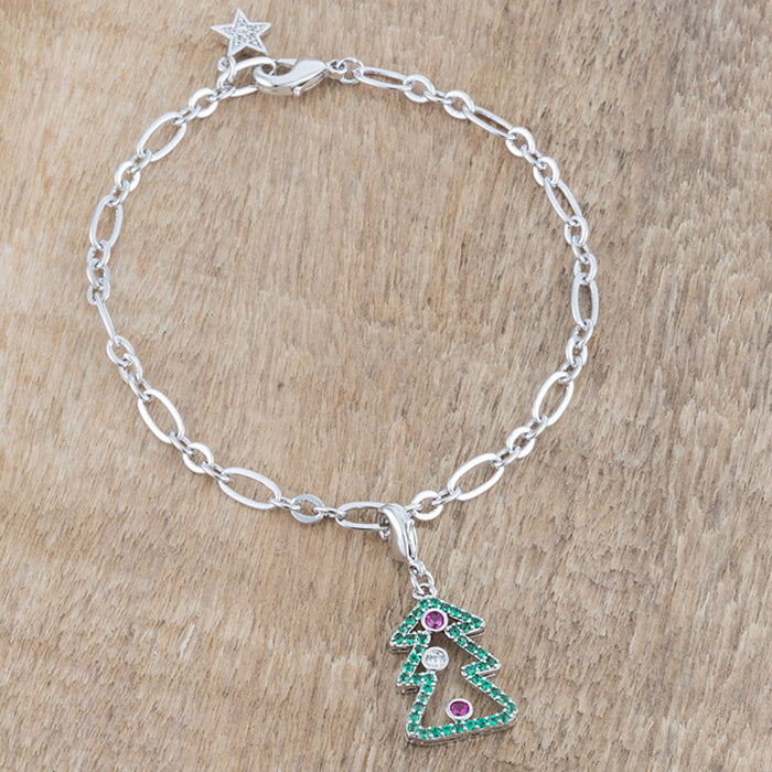 J Goodin Snowman 0.2 ct CZ Rhodium Holiday Charm Bracelet