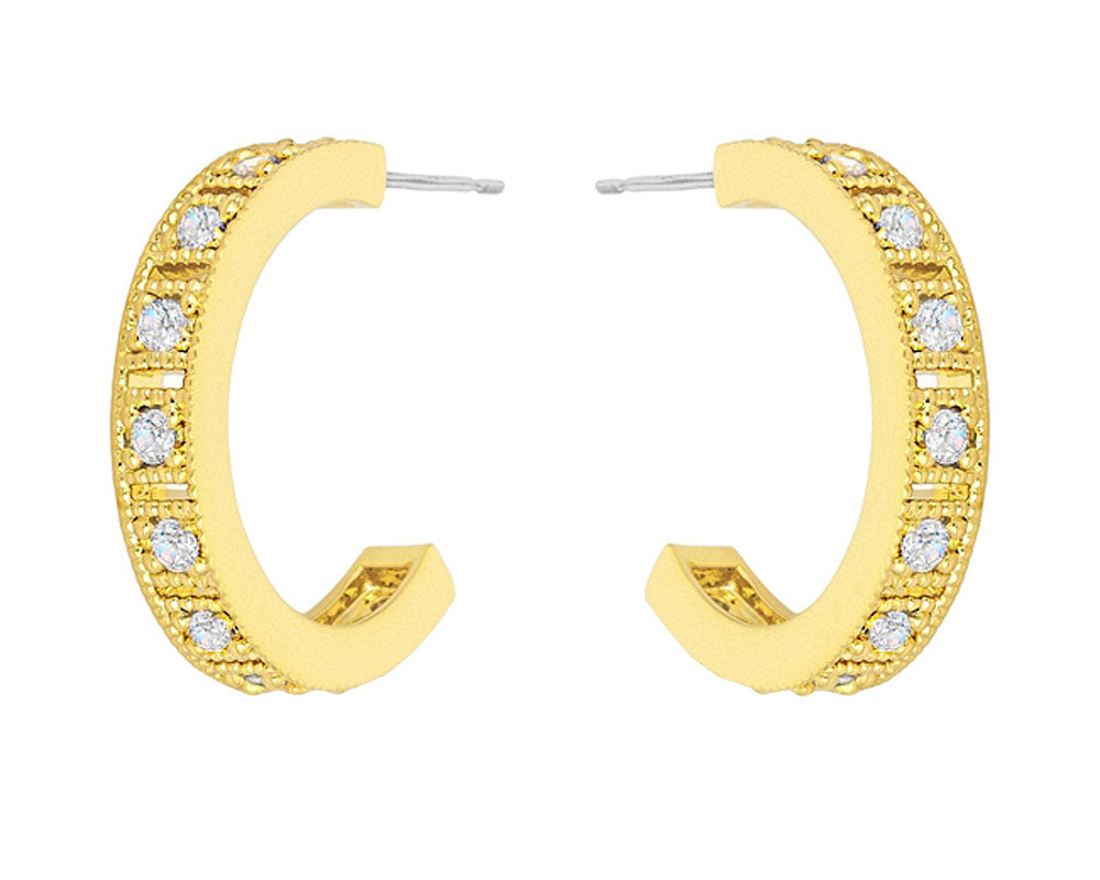 J Goodin Roma Goldtone Finish Crystal Hoop Earrings
