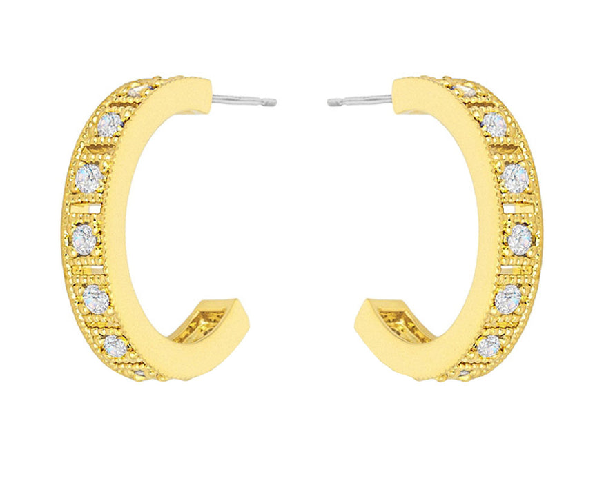 J Goodin Roma Goldtone Finish Crystal Hoop Earrings