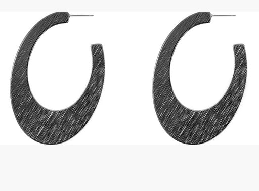 Contemporary Hematite Textured Hoop Earrings