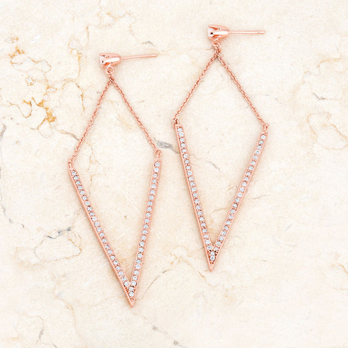 J Goodin Michelle 12ct Cz Rose Gold Delicate Pointed Drop Earrings
