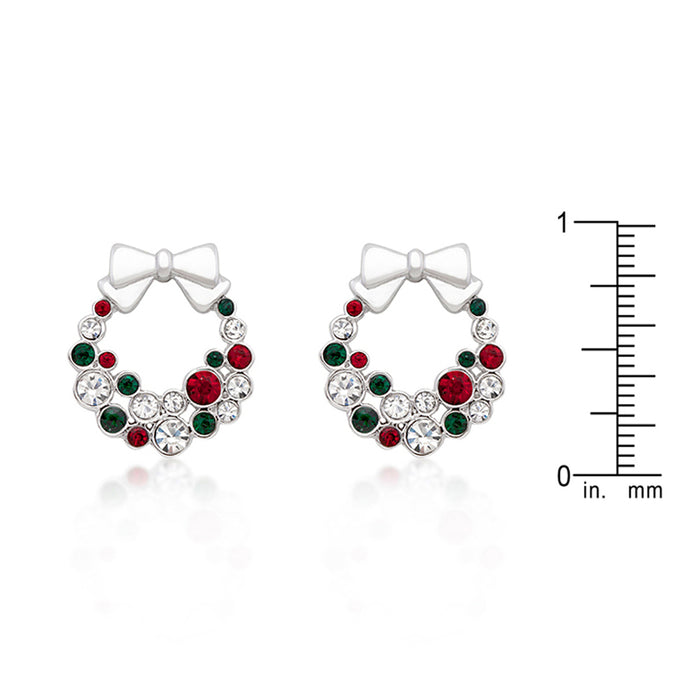 J Goodin Silvertone Finish Crystals Holiday Style Holiday Wreath Colored Crystal Earrings