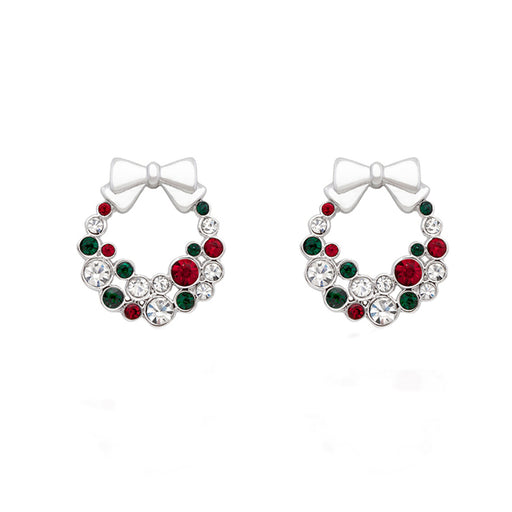 J Goodin Silvertone Finish Crystals Holiday Style Holiday Wreath Colored Crystal Earrings