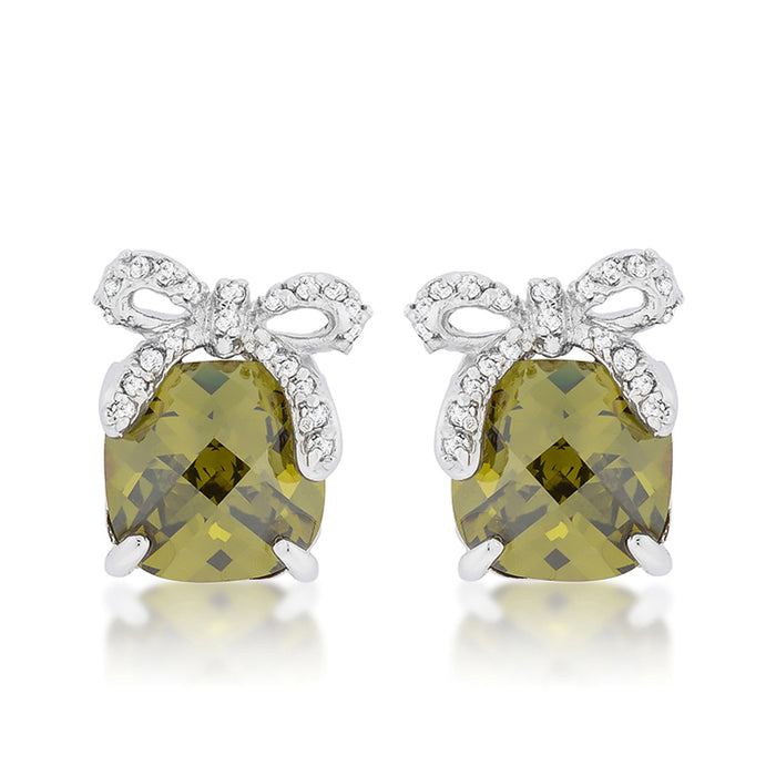 J Goodin Cubic Zirconia Silvertone Finish Classic Style Olivine Drop Earrings With Bow