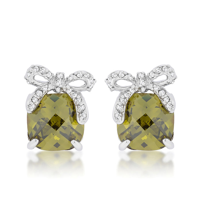 J Goodin Cubic Zirconia Silvertone Finish Classic Style Olivine Drop Earrings With Bow