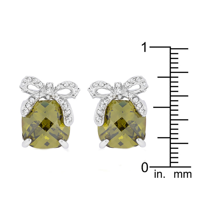 J Goodin Cubic Zirconia Silvertone Finish Classic Style Olivine Drop Earrings With Bow