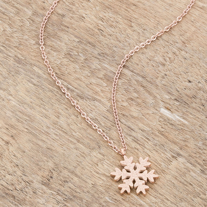 J Goodin Women Fashion Jewelry Jenna Rose Gold Stainless Steel Rose Gold Snowflake Necklace