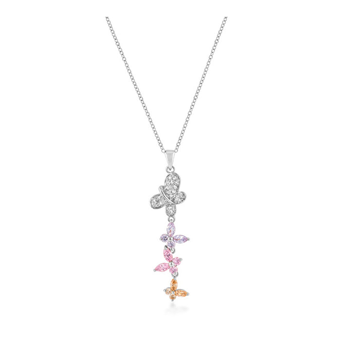 J Goodin Cubic Zirconia Fashion Contemporary Style Silvertone Multi-butterfly Pendant