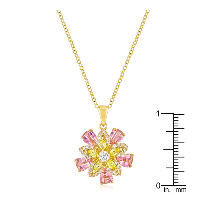 J Goodin Cubic Zirconia Floral Fashion Style Goldtone Multi-floral Pendant