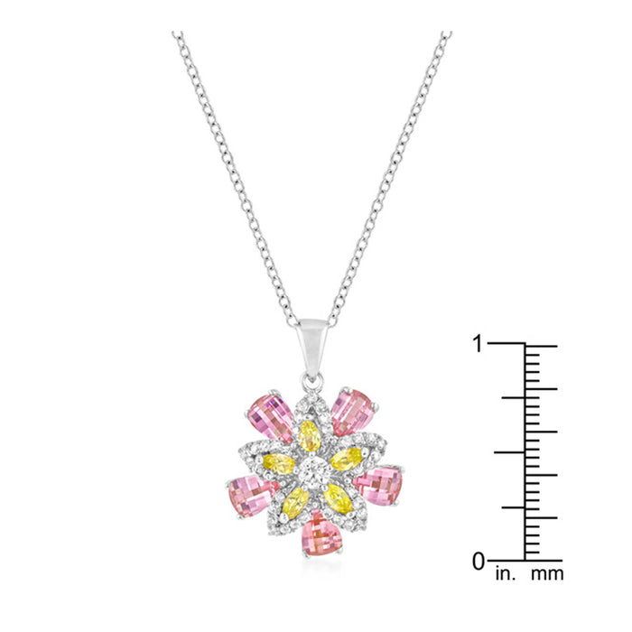 J Goodin Cubic Zirconia Floral Fashion Style Silvertone Multi-floral Pendant